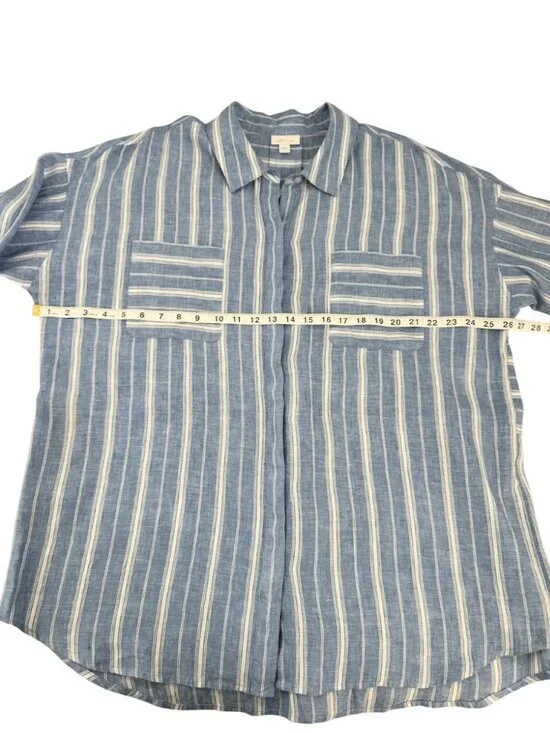 J Jill Linen Striped Button Front Top Blue White Relaxed Office XL - Picture 5 of 10